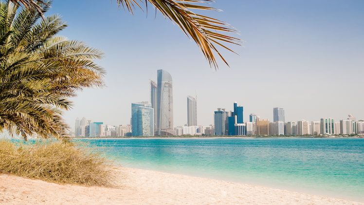 Sunny beach in Dubai, UAE, warm weather in December